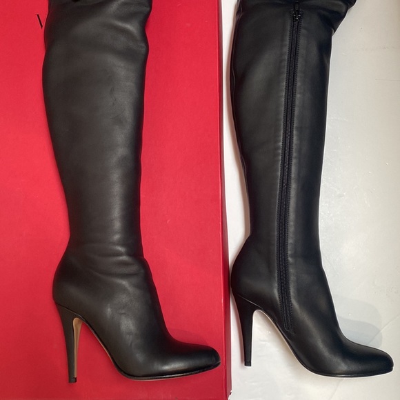 Valentino Thigh High Boots Garvani Over the Knee Black Zip Up Leather Stiletto - Picture 10 of 17